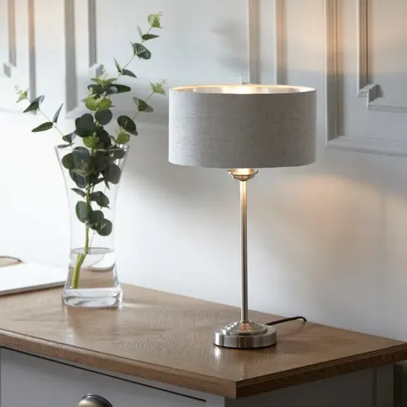Mid Century Table Lamp - Chrome, Linen