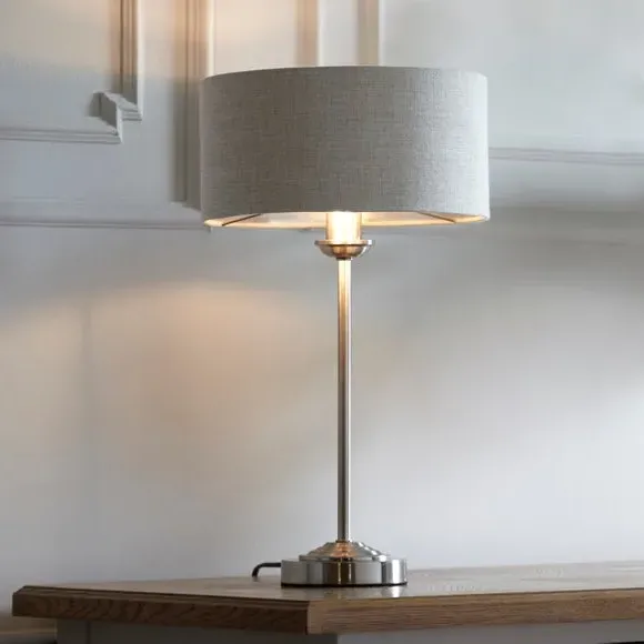 Mid Century Table Lamp - Chrome, Linen
