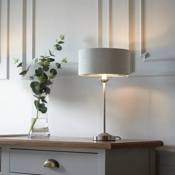 Mid Century Table Lamp - Chrome, Linen image