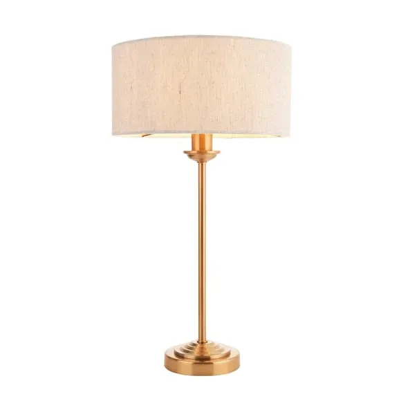 Mid Century Table Lamp - Gold, Linen