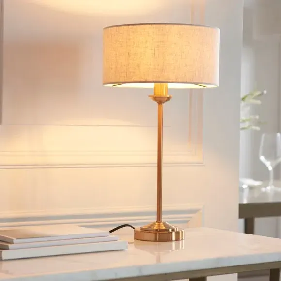 Mid Century Table Lamp - Gold, Linen