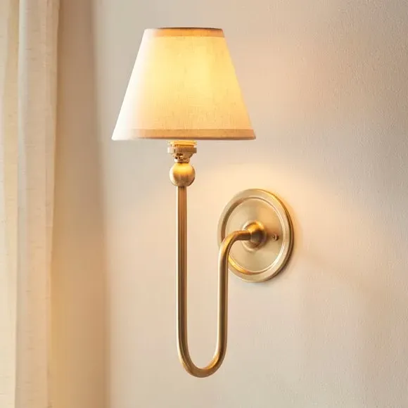 Mid Century Wall Light with Shade - White, Brass image