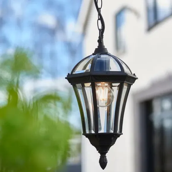 Outdoor Pendant Light with Chain - Black, Aluminium