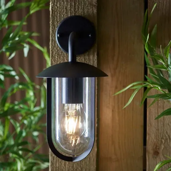 Outdoor Wall Light with Clear Shade - Black
