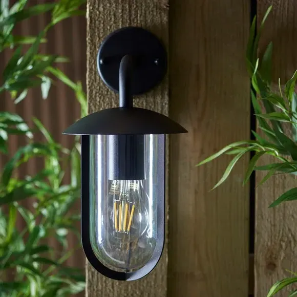 Outdoor Wall Light with Clear Shade - Black