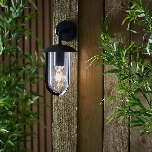 Outdoor Wall Light with Clear Shade - Black