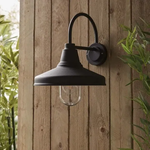Outdoor Wall Light with Glass Shade - Black