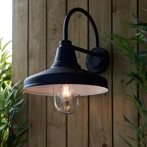 Outdoor Wall Light with Glass Shade - Black