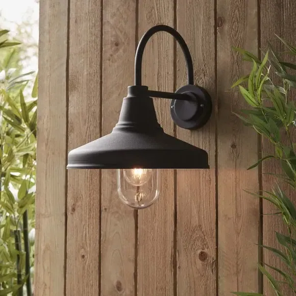 Outdoor Wall Light with Glass Shade - Black image