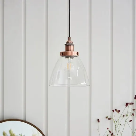 Pendant Light with Adjustable Drop - Copper, Glass