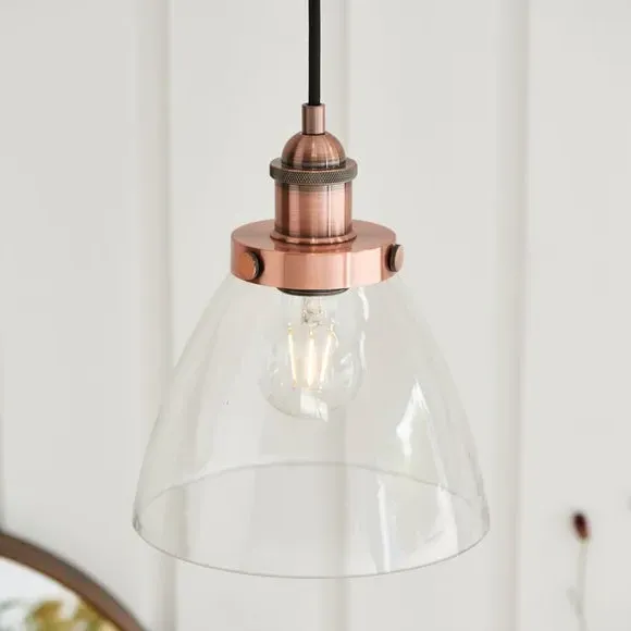 Pendant Light with Adjustable Drop - Copper, Glass