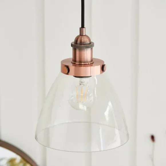 Pendant Light with Adjustable Drop - Copper, Glass