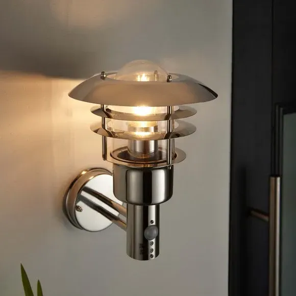PIR Outdoor Wall Light - Silver, Stainless Steel