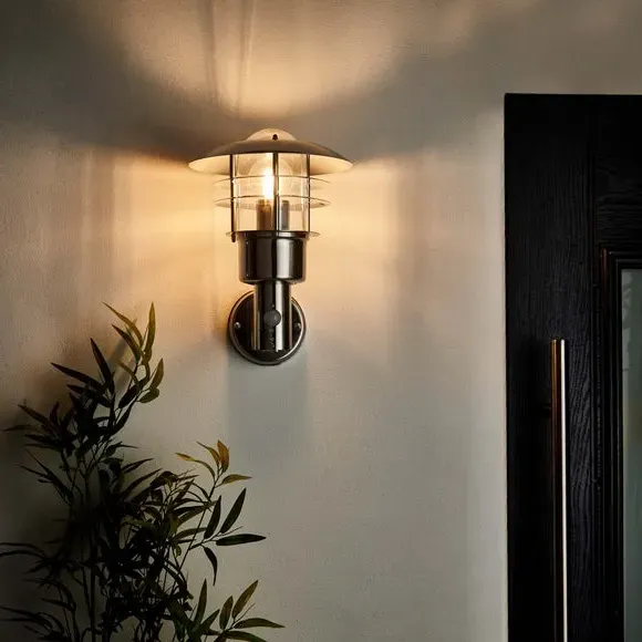 PIR Outdoor Wall Light - Silver, Stainless Steel