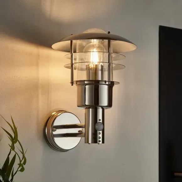 PIR Outdoor Wall Light - Silver, Stainless Steel image