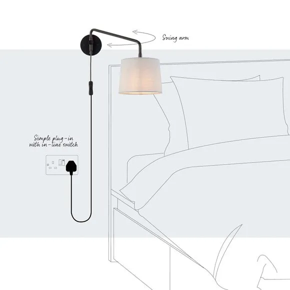 Plug-In Wall Light with Swing Arm - Black