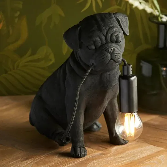 Puppy Table Lamp with Switch - Black, Resin image