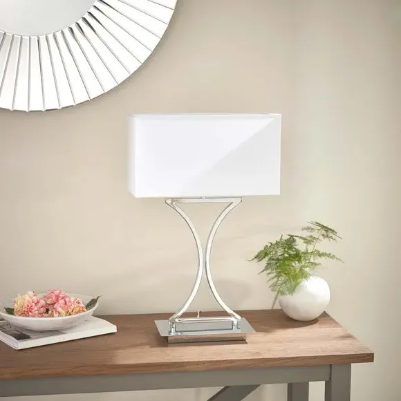 Rectangular Table Lamp with Switch - Silver