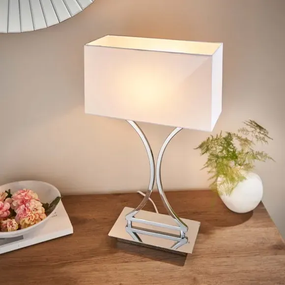 Rectangular Table Lamp with Switch - Silver