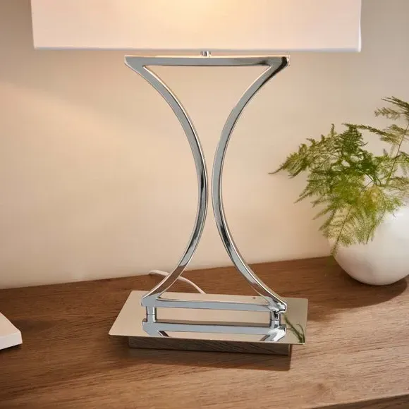 Rectangular Table Lamp with Switch - Silver