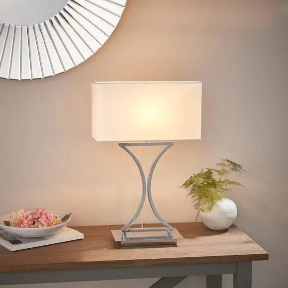 Rectangular Table Lamp with Switch - Silver image