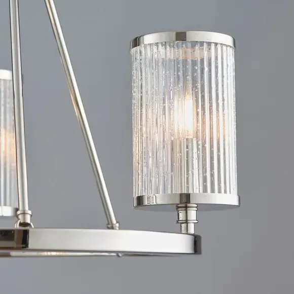 Semi Flush Ceiling Light - Silver, Ribbed Glass