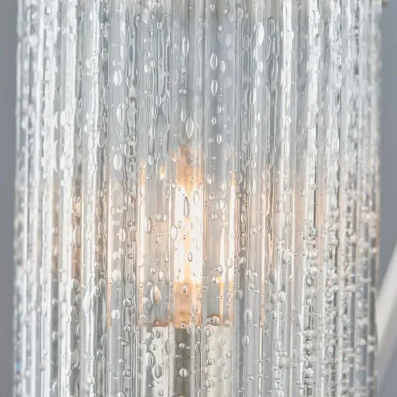 Semi Flush Ceiling Light - Silver, Ribbed Glass
