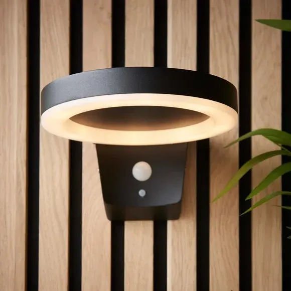 Solar PIR Wall Light - Black, Aluminium