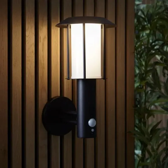 Solar PIR Wall Light - Black, Stainless Steel