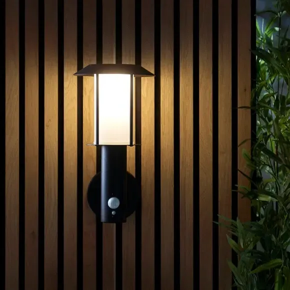 Solar PIR Wall Light - Black, Stainless Steel