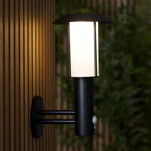 Solar PIR Wall Light - Black, Stainless Steel
