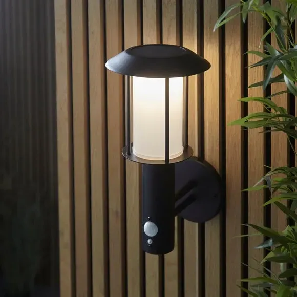 Solar PIR Wall Light - Black, Stainless Steel