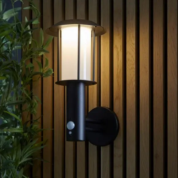 Solar PIR Wall Light - Black, Stainless Steel image