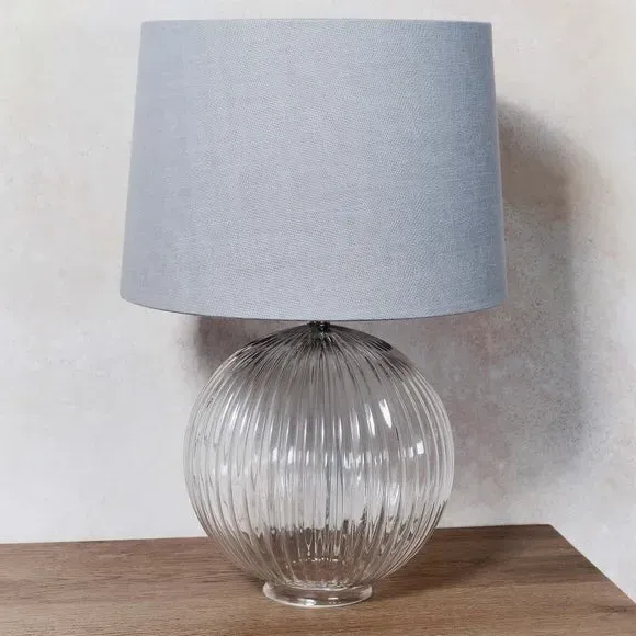 Table Lamp Base - Smokey Grey, Ribbed Glass