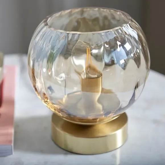 Table Lamp with Dimpled Shade - Brass, Glass