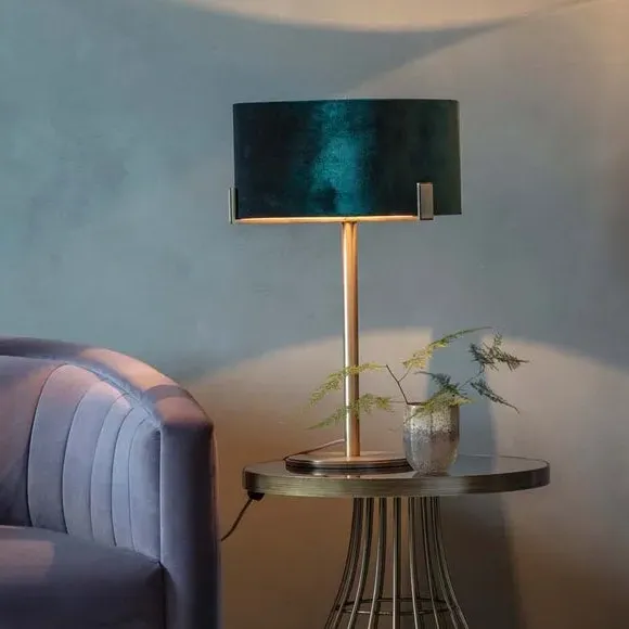 Table Lamp with Velvet Shade - Green, Brass image