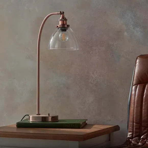 Table Light with Glass Shade - Copper, Metal