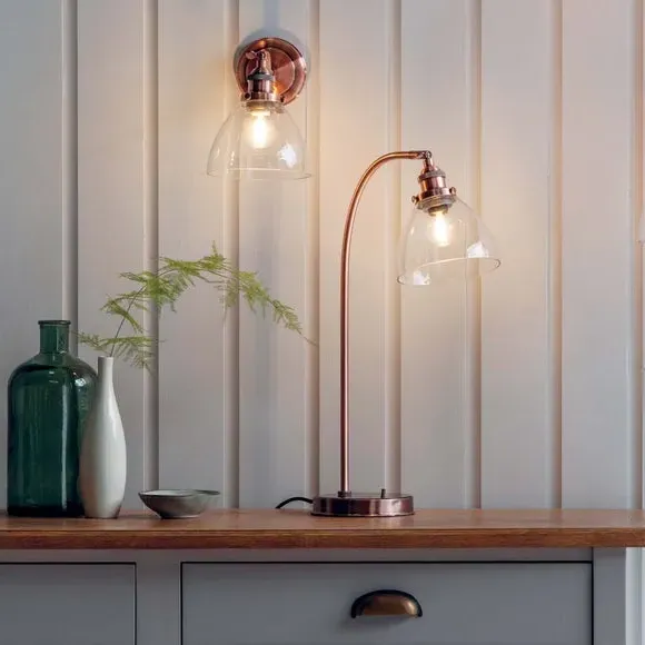 Table Light with Glass Shade - Copper, Metal