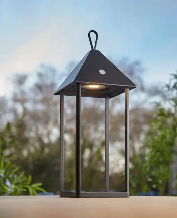 Tall Table Light with USB Charging - Black, Glass