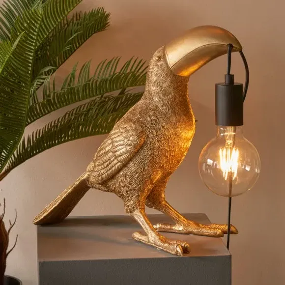 Toucan Table Lamp with Switch - Gold, Resin