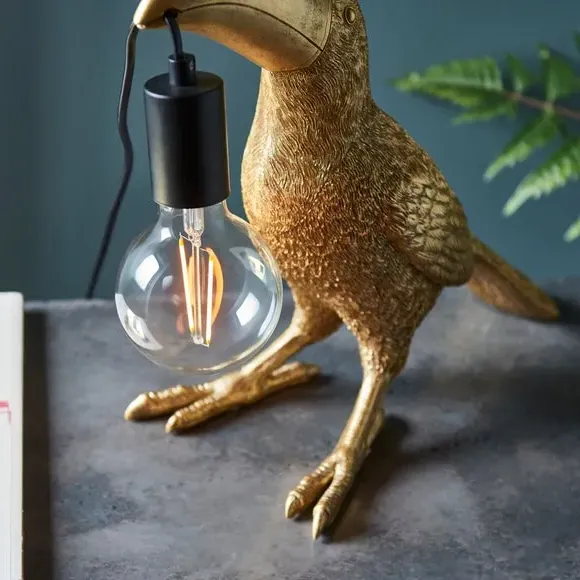 Toucan Table Lamp with Switch - Gold, Resin
