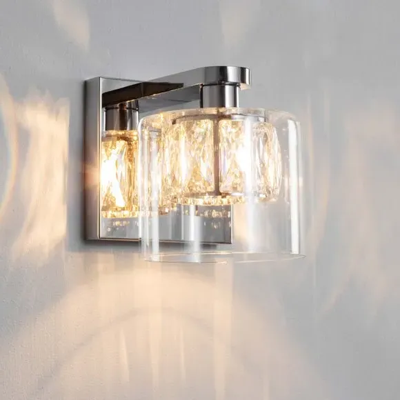 Wall Light with Crystal Detail - Chrome, Glass