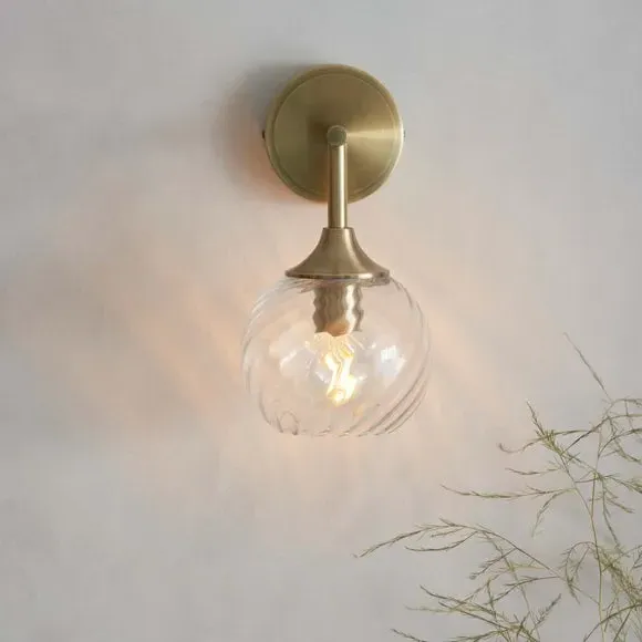 Wall Light with Twisted Shade - Gold, Glass