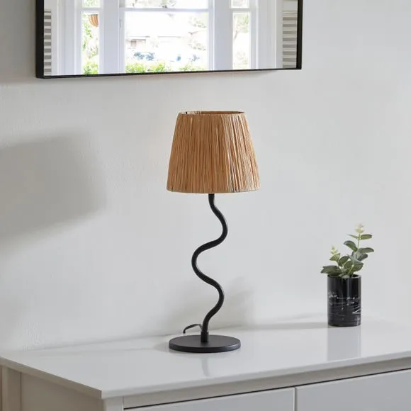 Wavy Table Lamp with Switch - Black, Raffia