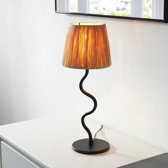 Wavy Table Lamp with Switch - Black, Raffia