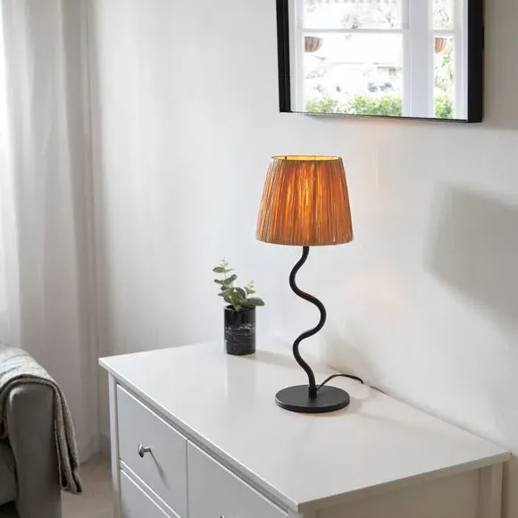 Wavy Table Lamp with Switch - Black, Raffia