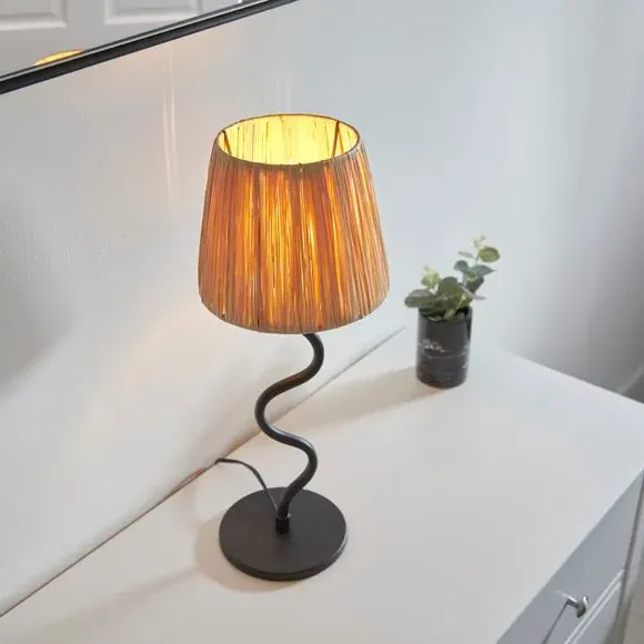 Wavy Table Lamp with Switch - Black, Raffia