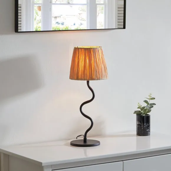 Wavy Table Lamp with Switch - Black, Raffia image