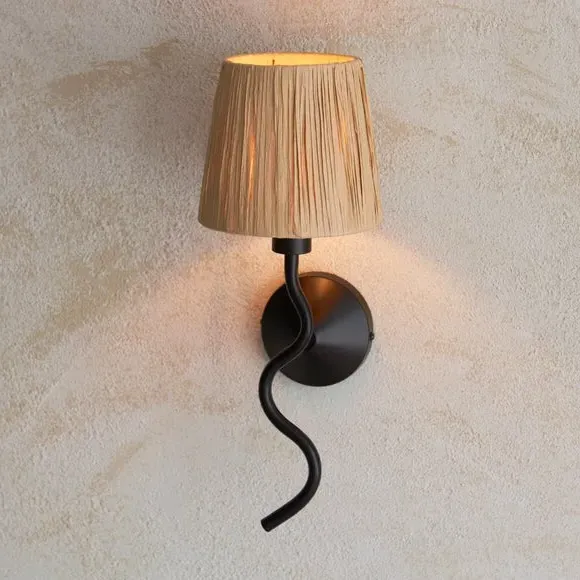 Wriggle Wall Light Dimmable - Black, Raffia