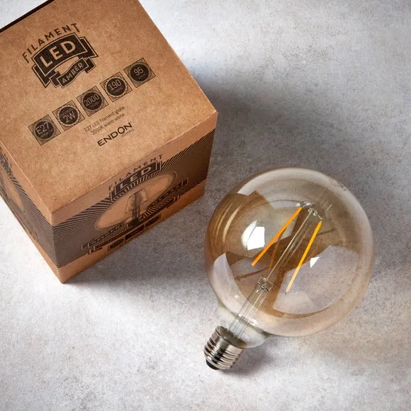 XL Globe LED Bulb Filament Style - Amber Glass